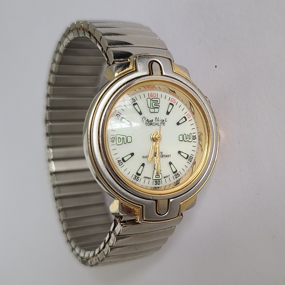 Vintage Pierre Nicol Torchlight Silver Quartz Water Resistant Stretch Watch